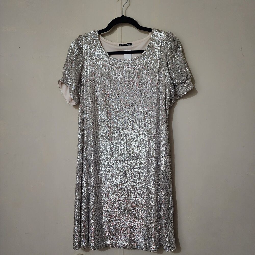 Cable & Gauge Gold Sequin Short Sleeve Puff Dress Size M